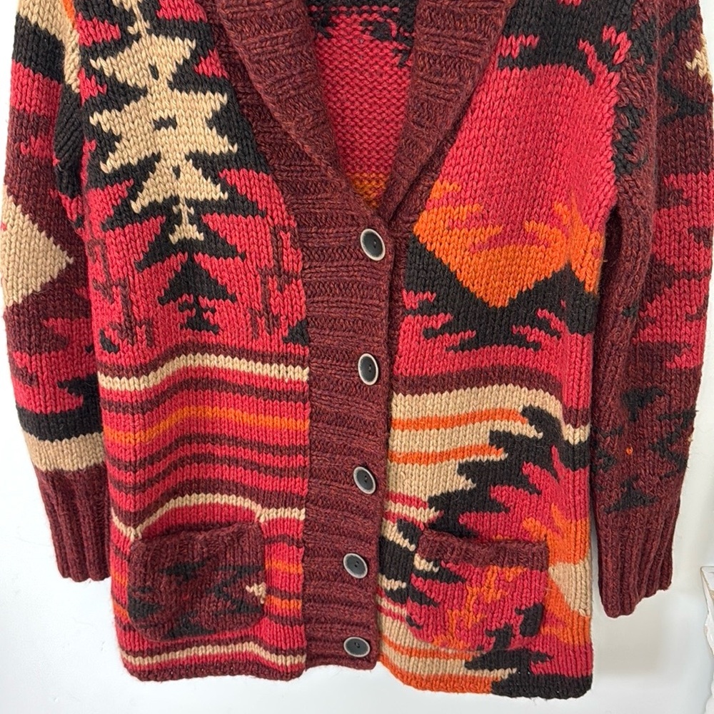 Eddie Bauer Sweater Blanket Navajo Print Cardigan in Red Sz S/M - Picture 3 of 14